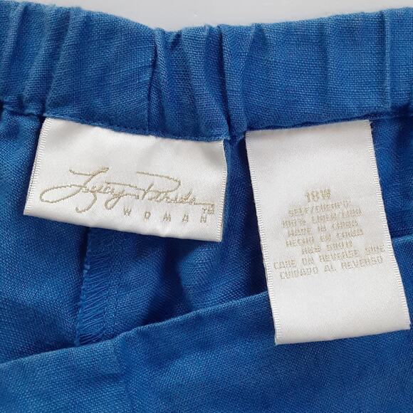 Vintage 100% Linen Wide Leg Trousers Crop Blue Elastic Waist Pedal Pushers 18W - Picture 6 of 13
